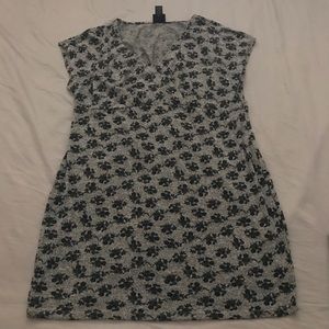 Green and blue floral print light gray mini dress